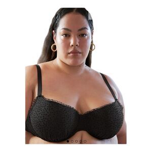 Savage X Fenty Back To The Boudoir Balconette Bra 40DDD/40F Black Swiss Dot